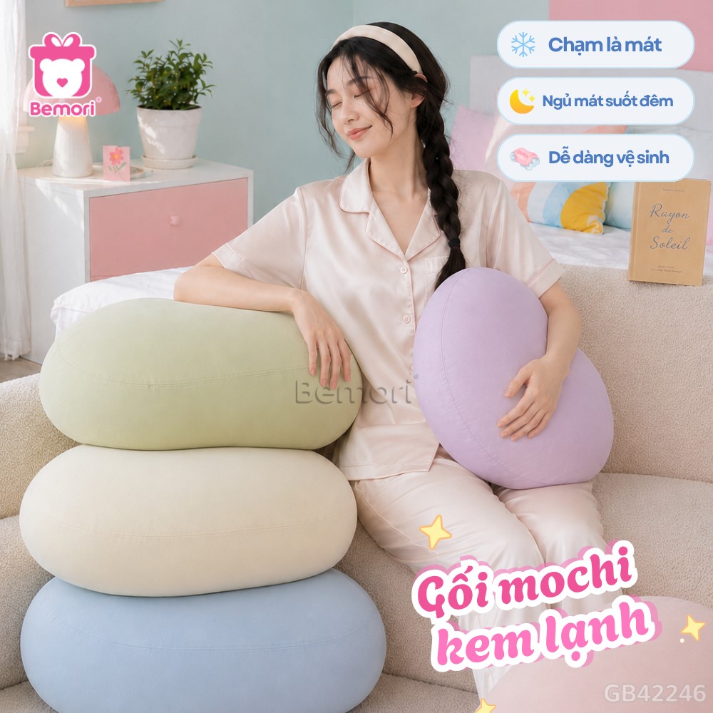 Gối mochi kem lạnh mát mịn giúp ngủ sâu giấc hơn