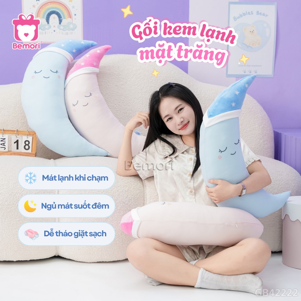 Gối ôm kem lạnh bé trăng đội mũ