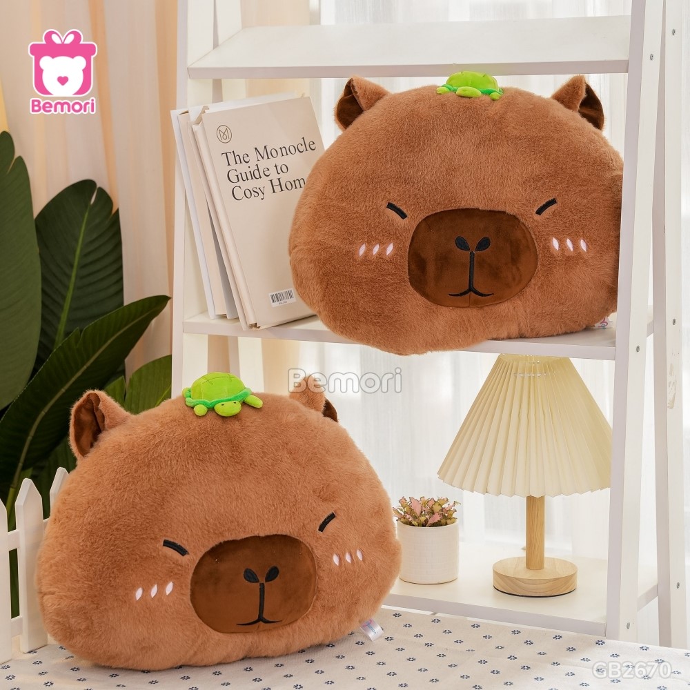 Gối Tựa Gấu Bông Capybara Đội Rùa