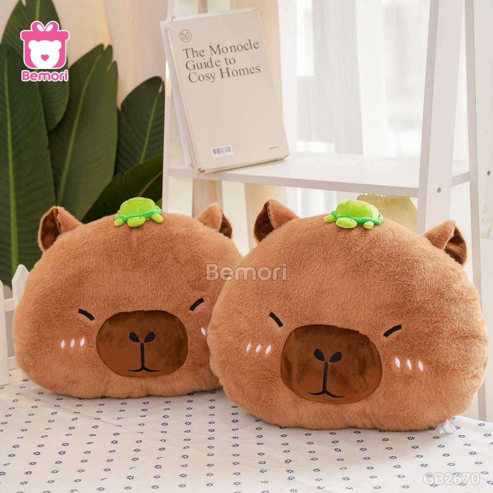 Gối Tựa Gấu Bông Capybara Đội Rùa