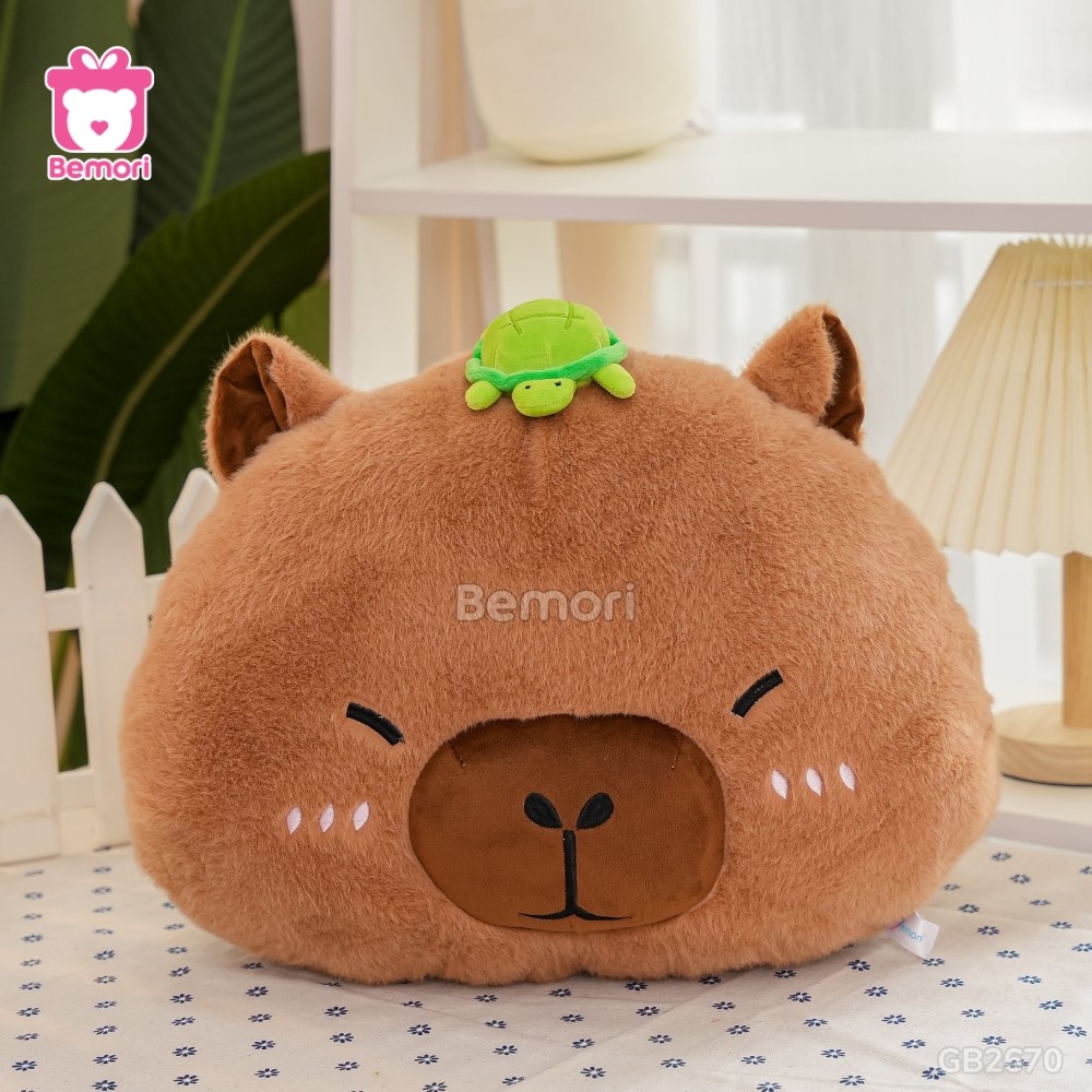 Gối Tựa Gấu Bông Capybara Đội Rùa