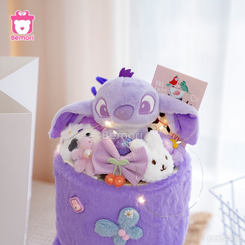 Set Bó Hoa Vải Stitch Tím