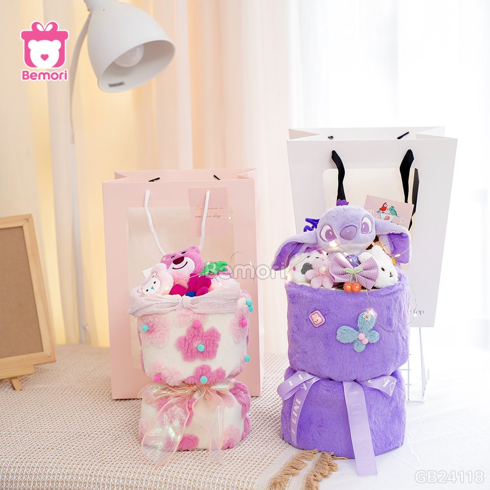 Set Bó Hoa Vải Stitch Tím