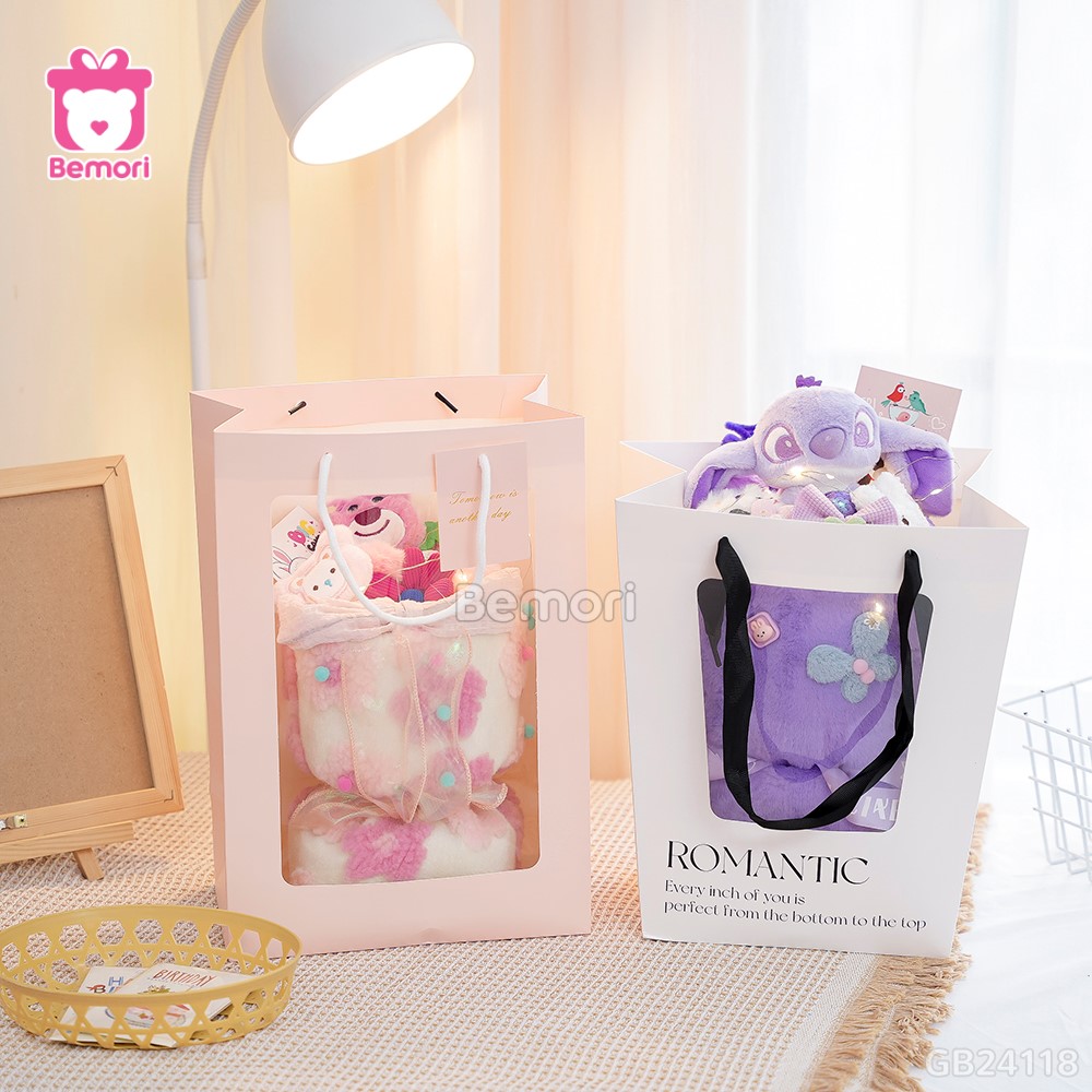 Set Bó Hoa Vải Stitch Tím