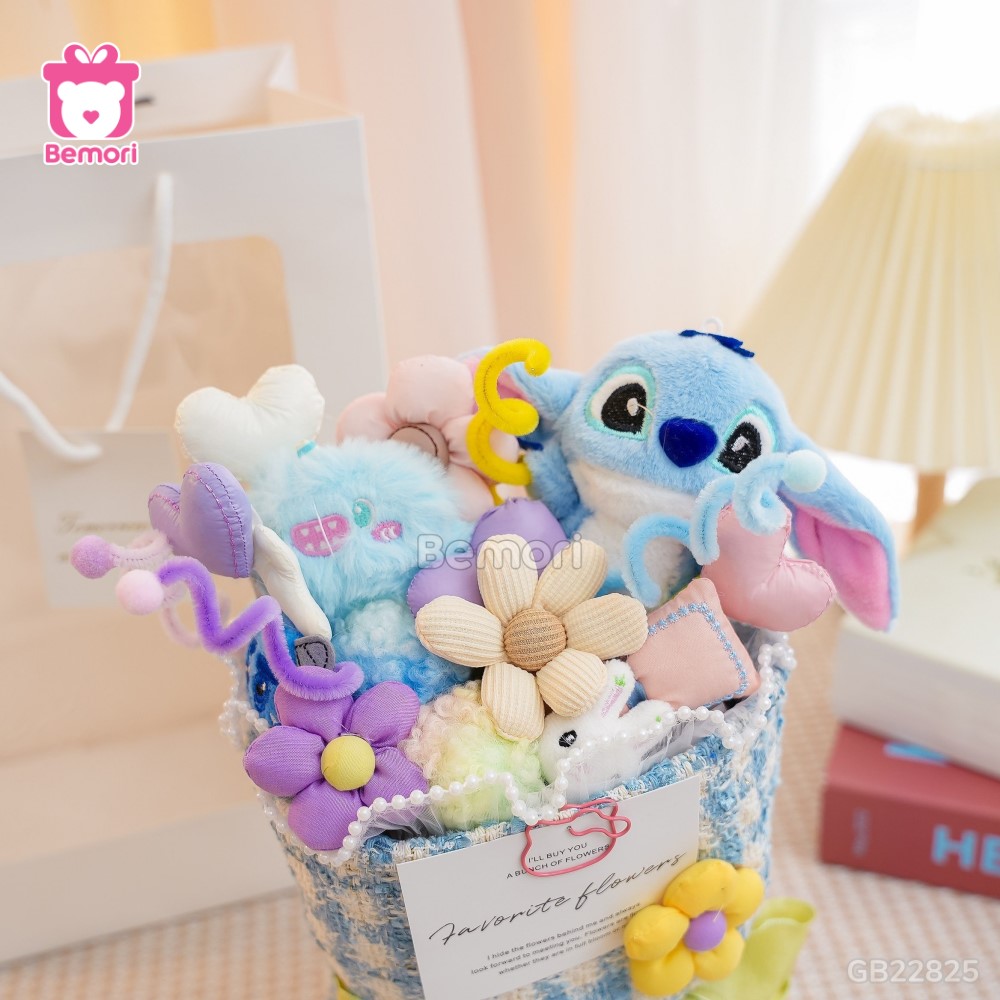 Set Bó Hoa Vải Dạ – Stitch Xanh ngộ nghĩnh