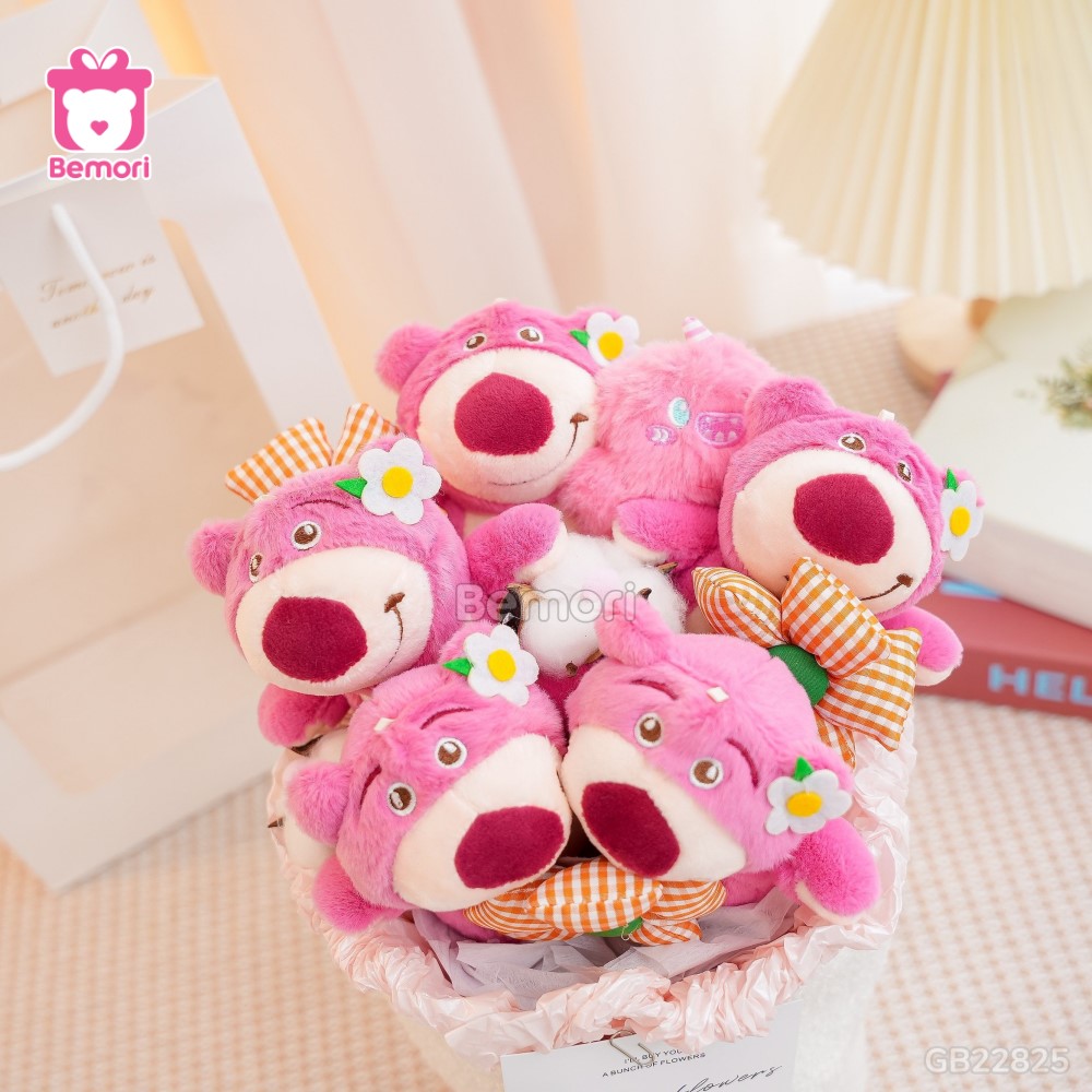 Set Bó Hoa Vải – Lotso Dây Nơ Tim với Lotso đáng yêu