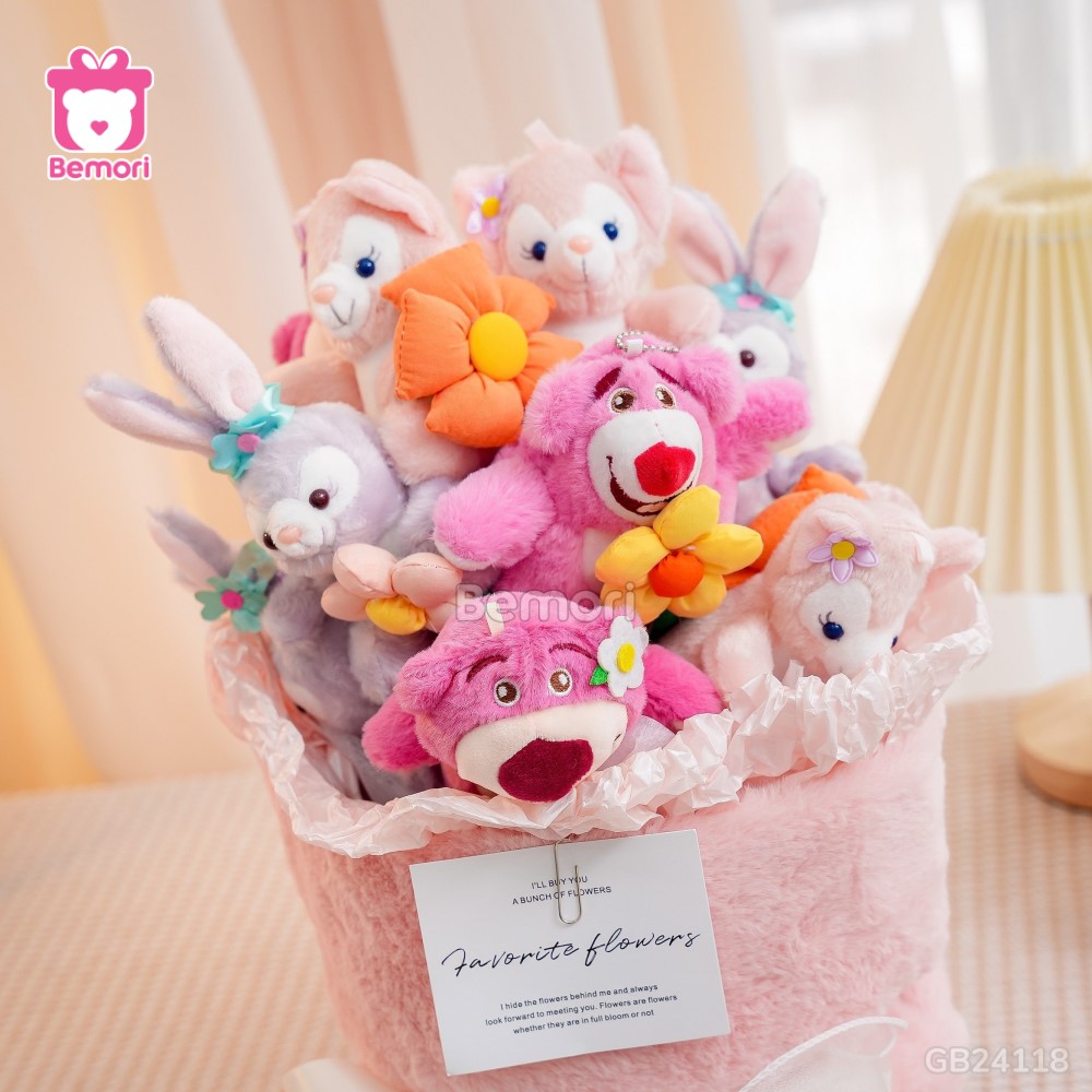 Set Bó Hoa Vải – Lotso Thỏ đốn tim fan thú bông