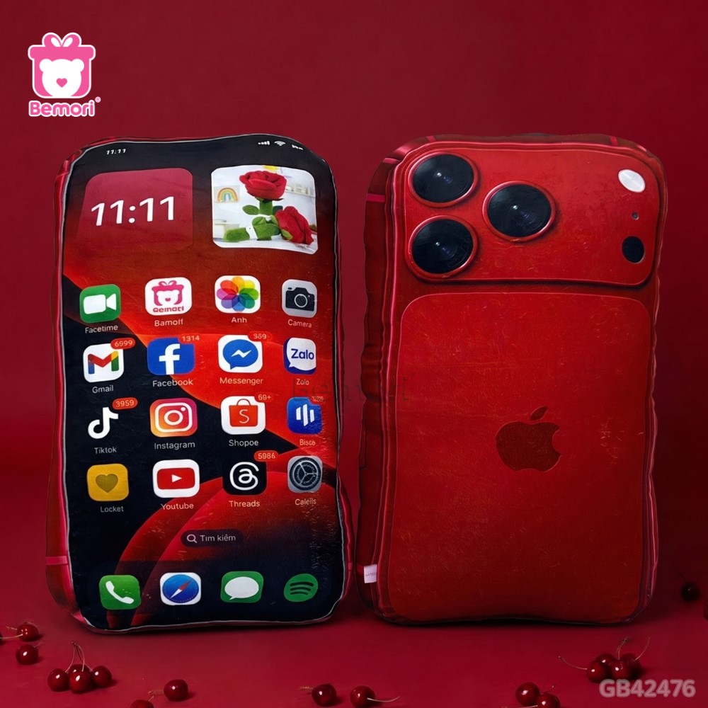 Gấu Bông Điện Thoại iPhone 18 ProMax Đỏ Cherry đã được bán tại Bemori