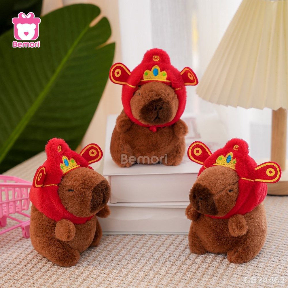 Móc Khóa Gấu Bông Capybara 12cm Đội Mũ Thần Tài