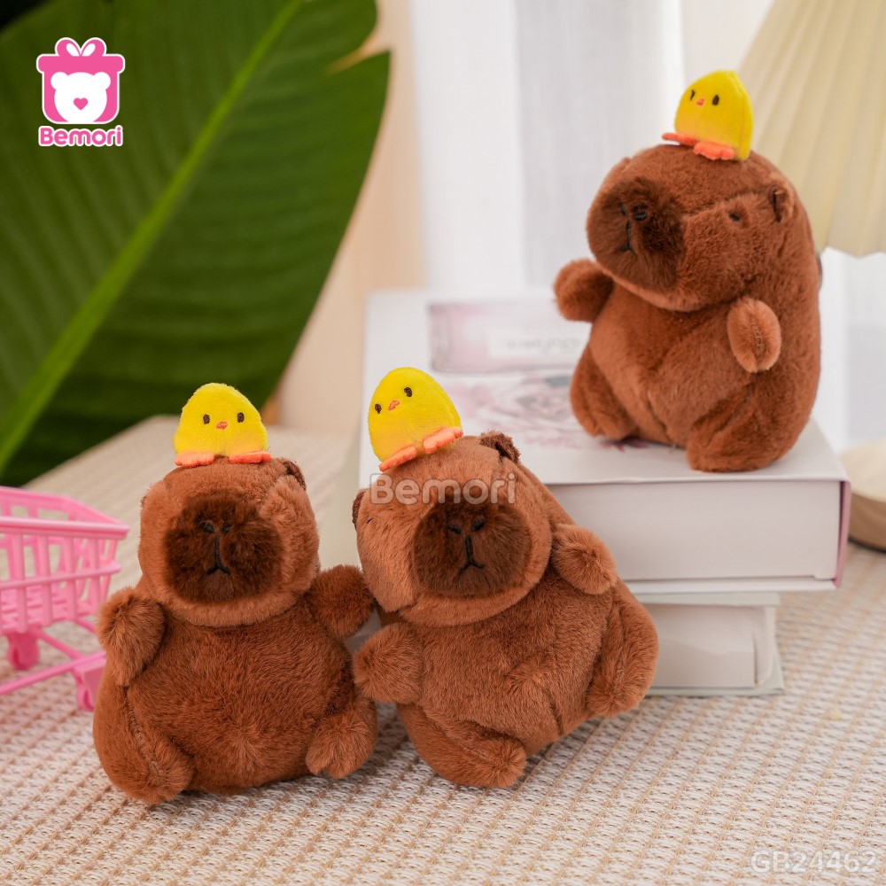 Móc Khoá Gấu Bông Capybara Đội Mũ Gà