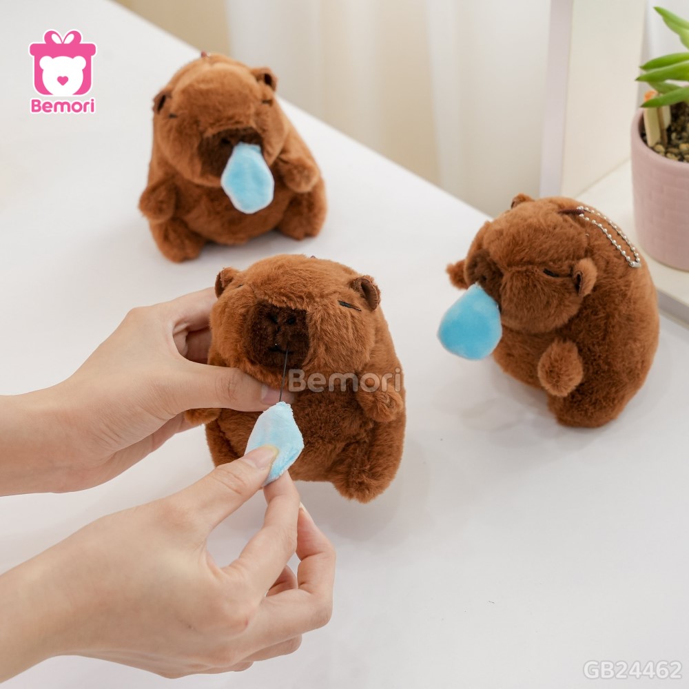 Móc Khóa Gấu Bông Capybara 12cm – Nước Mũi Kéo Được