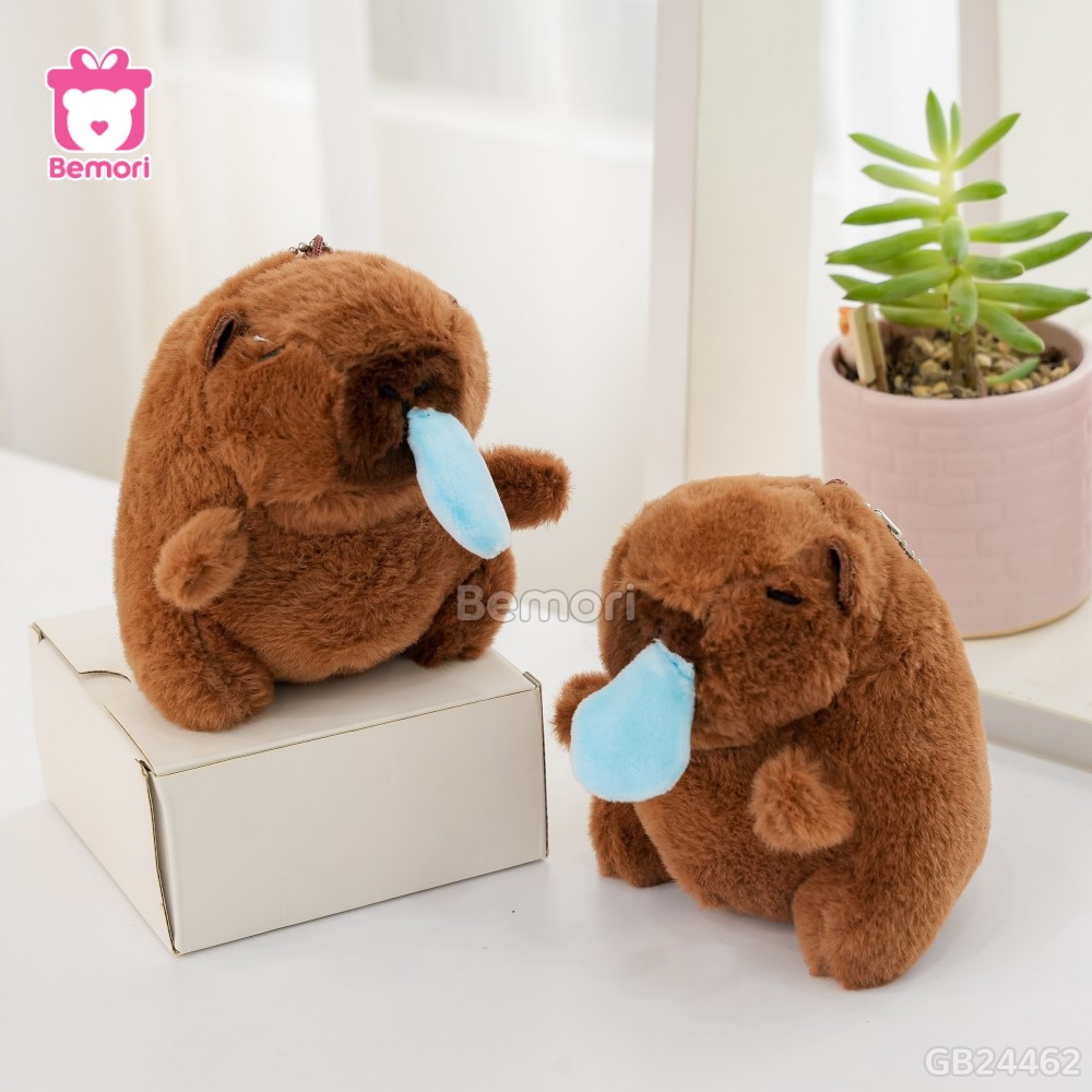 Móc Khóa Gấu Bông Capybara 12cm – Nước Mũi Kéo Được