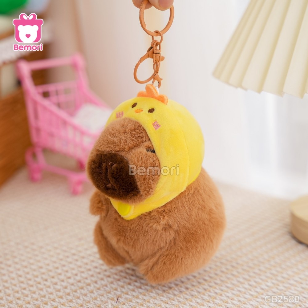 Móc Khóa Gấu Bông Capybara 15cm đội mũ gà con đáng yêu