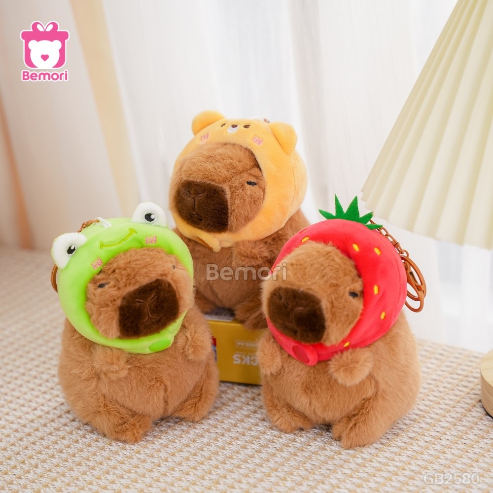 Móc Khóa Gấu Bông Capybara 15cm đội mũ ngộ nghĩnh