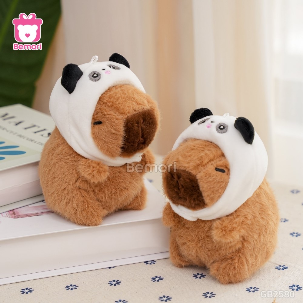 Móc Khóa Gấu Bông Capybara 15cm đội mũ gấu trúc cute