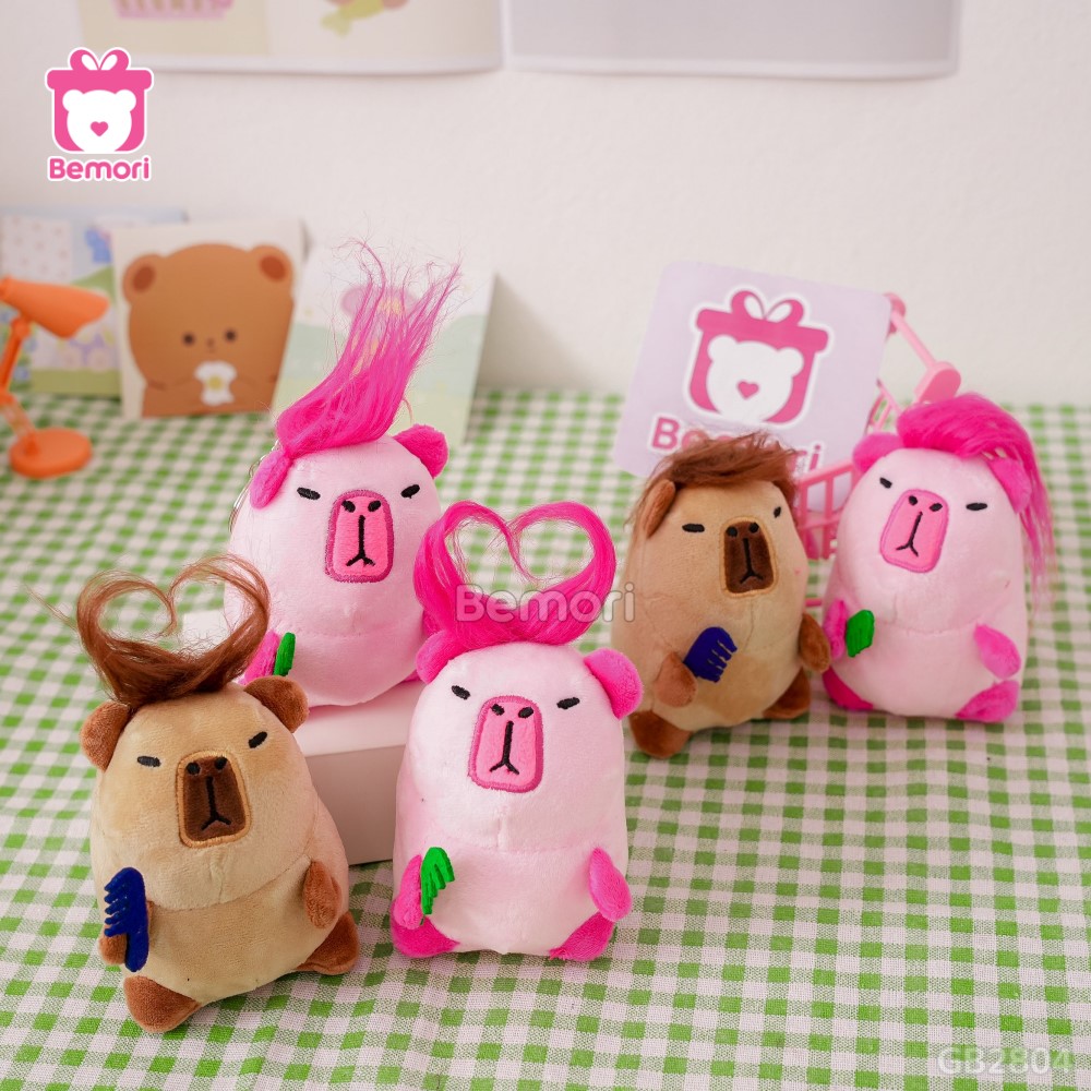 Móc Khóa Gấu Bông Capybara Có Tóc Cầm Lược