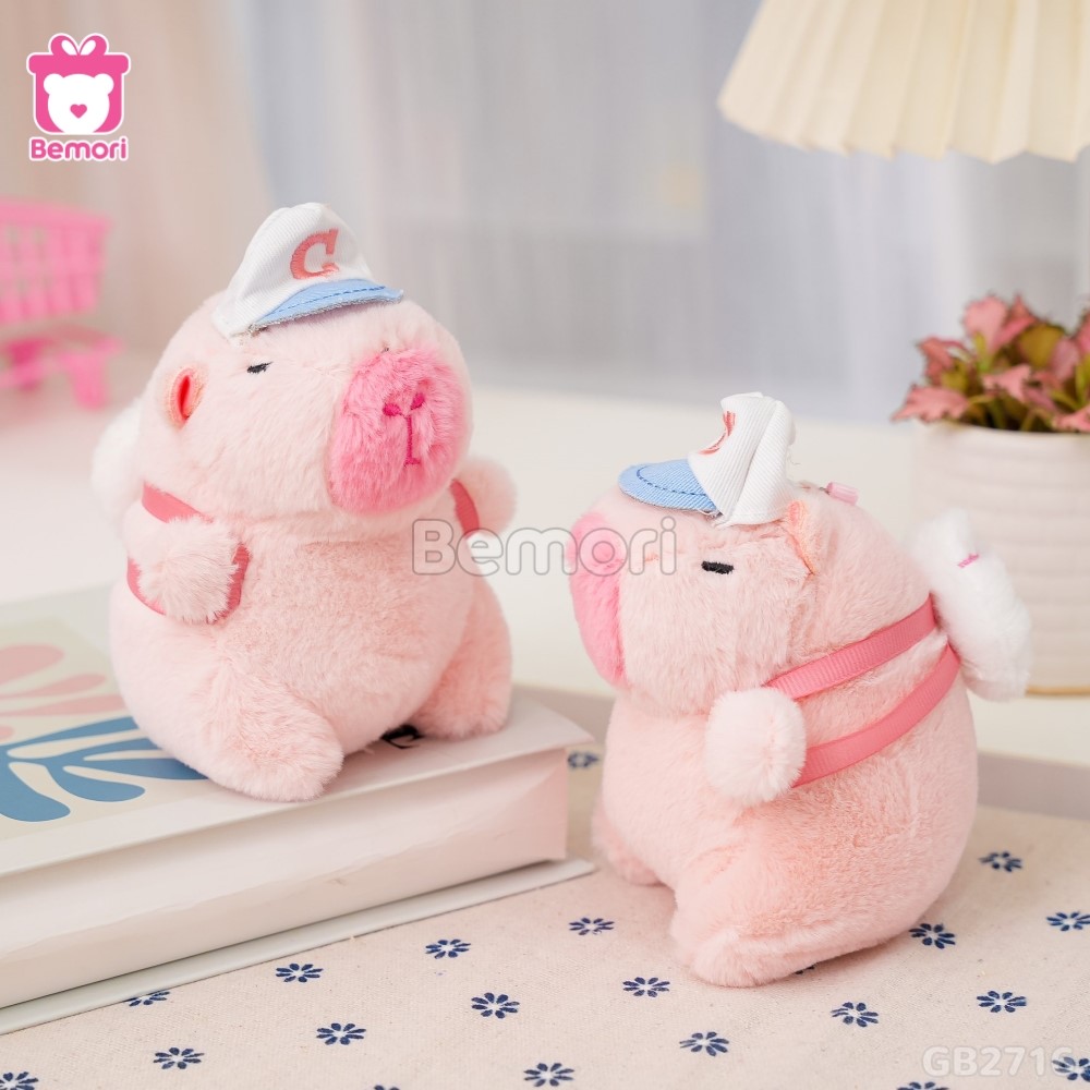 Móc Khóa Gấu Bông Capybara Đeo Balo Bóng – Hồng