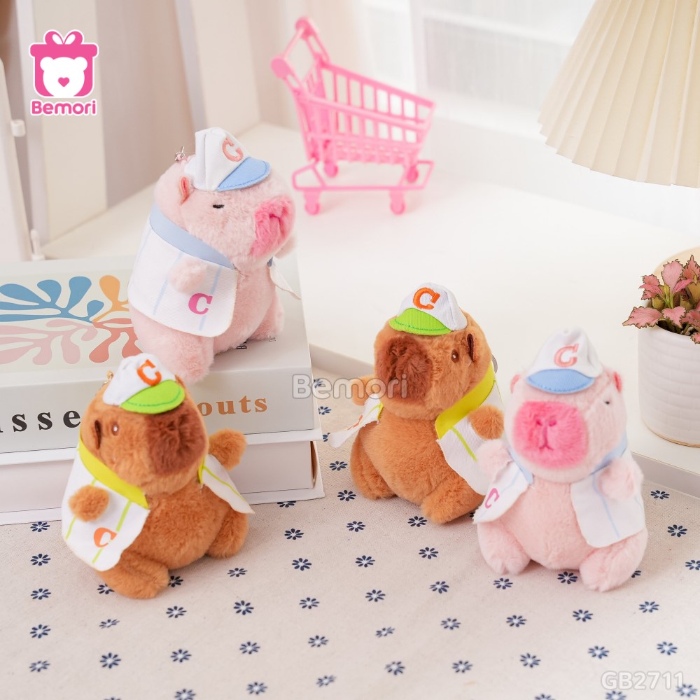 Móc Khóa Gấu Bông Capybara Mặc Áo Đội Mũ