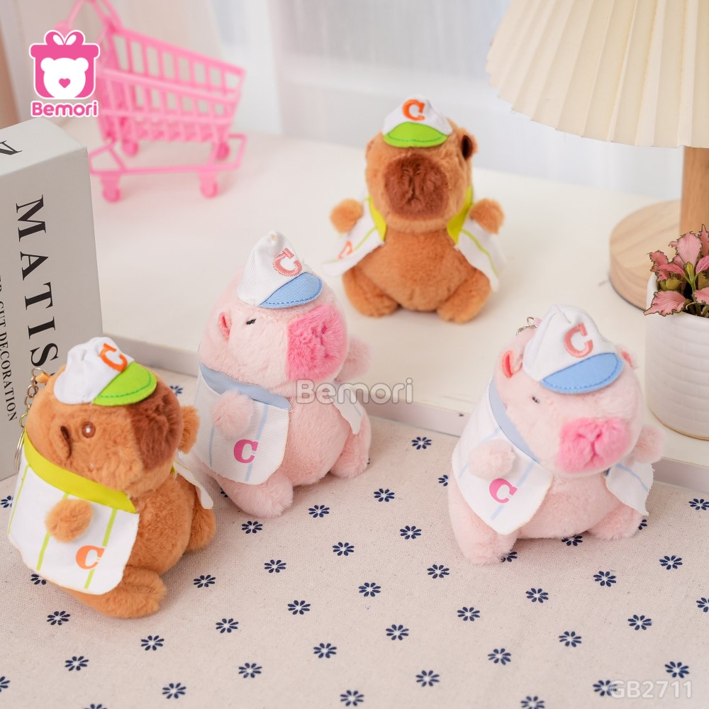 Móc Khóa Gấu Bông Capybara Mặc Áo Đội Mũ