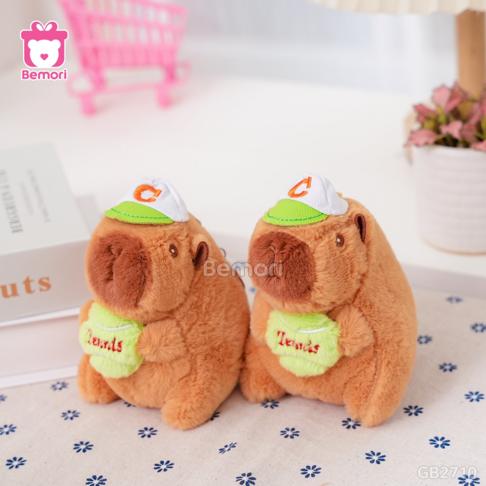 Móc Khóa Gấu Bông Capybara Ôm Bóng