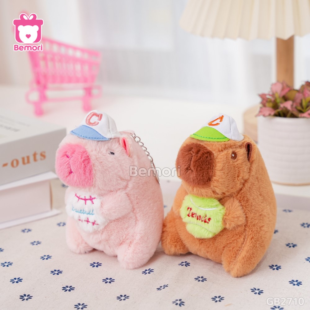 Móc Khóa Gấu Bông Capybara Ôm Bóng