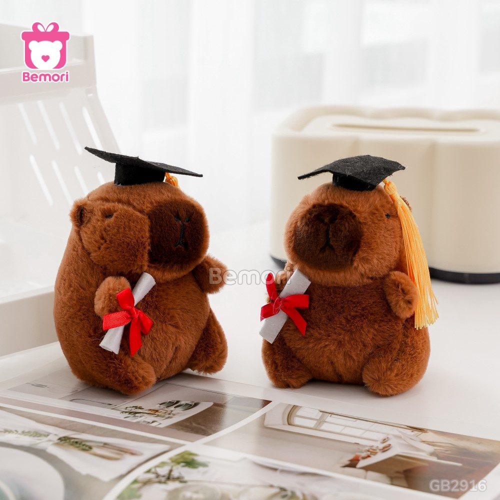 Móc Khóa Gấu Bông Capybara Tốt Nghiệp – Nâu Đậm