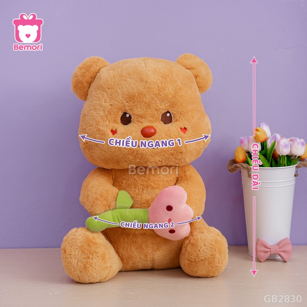 Cách đo kích thước của Butter Bear Ngồi Cầm Hoa