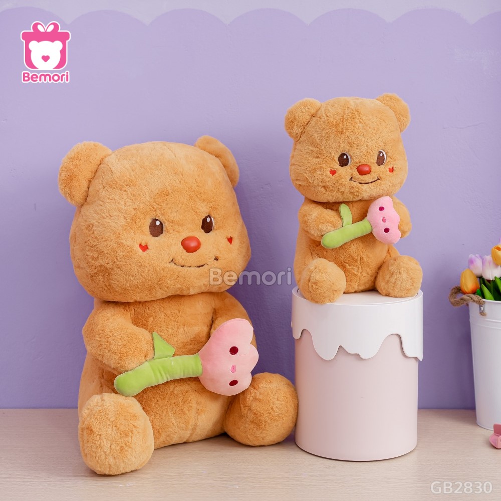 Butter Bear Ngồi Cầm Hoa dễ thương làm đồ trang trí