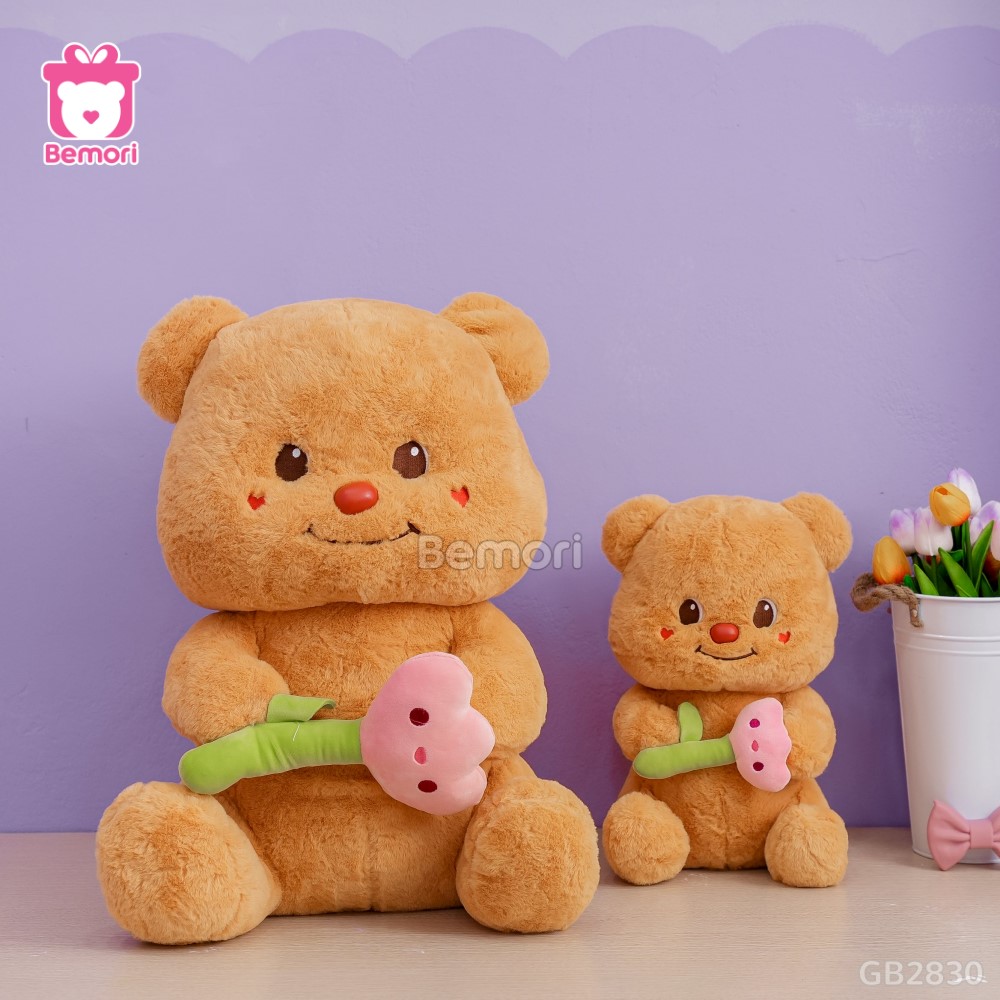 Butter Bear Ngồi Cầm Hoa lông mềm mại, ôm cực thích