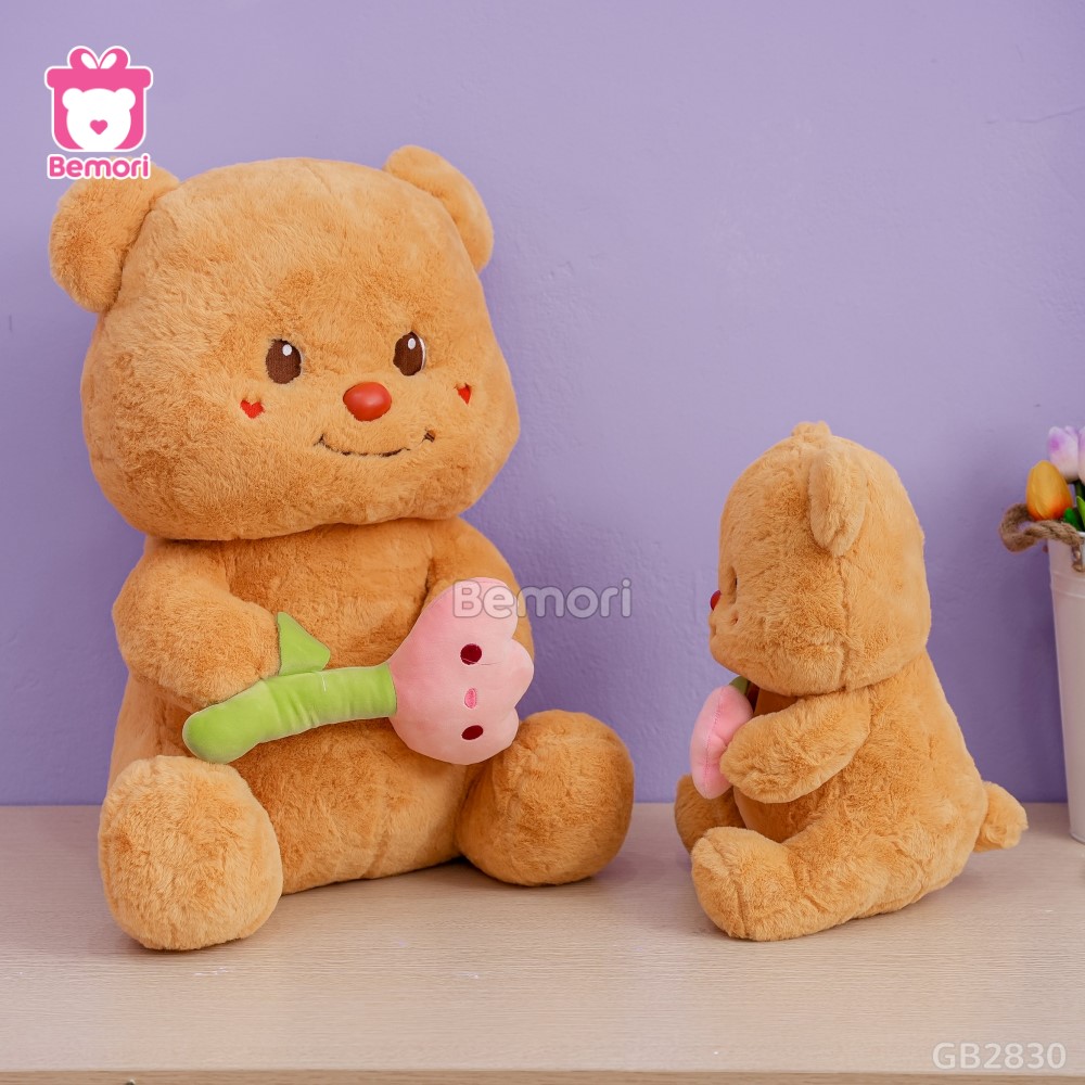 Butter Bear Ngồi Cầm Hoa nhồi bông căng phồng, êm ái