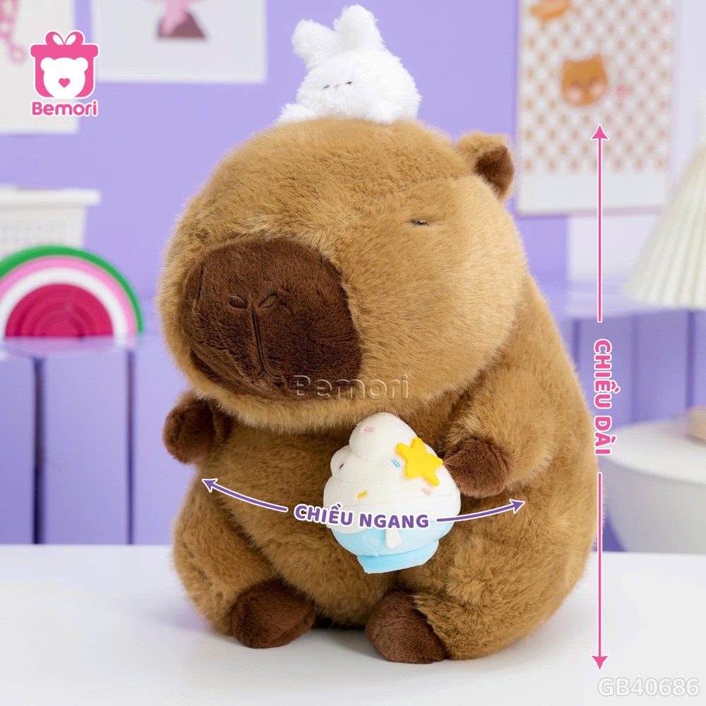 Gấu Bông Capybara Ôm Kem Đội Thỏ