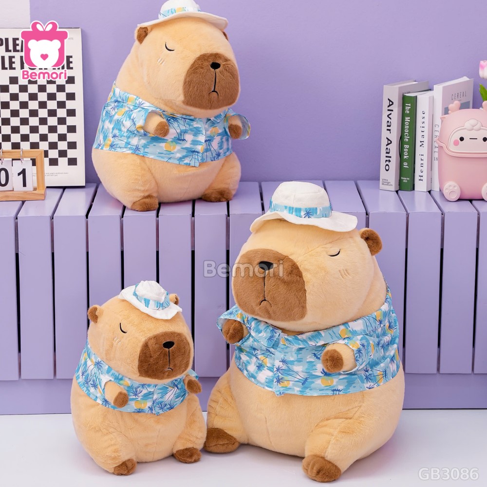 Gấu Bông Capybara Mặc Áo Hawaii Đi Biển – Xanh