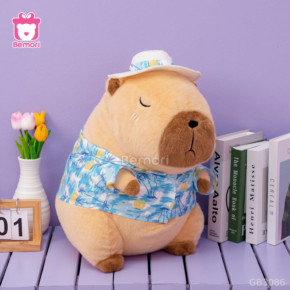 Gấu Bông Capybara Mặc Áo Hawaii Đi Biển – Xanh