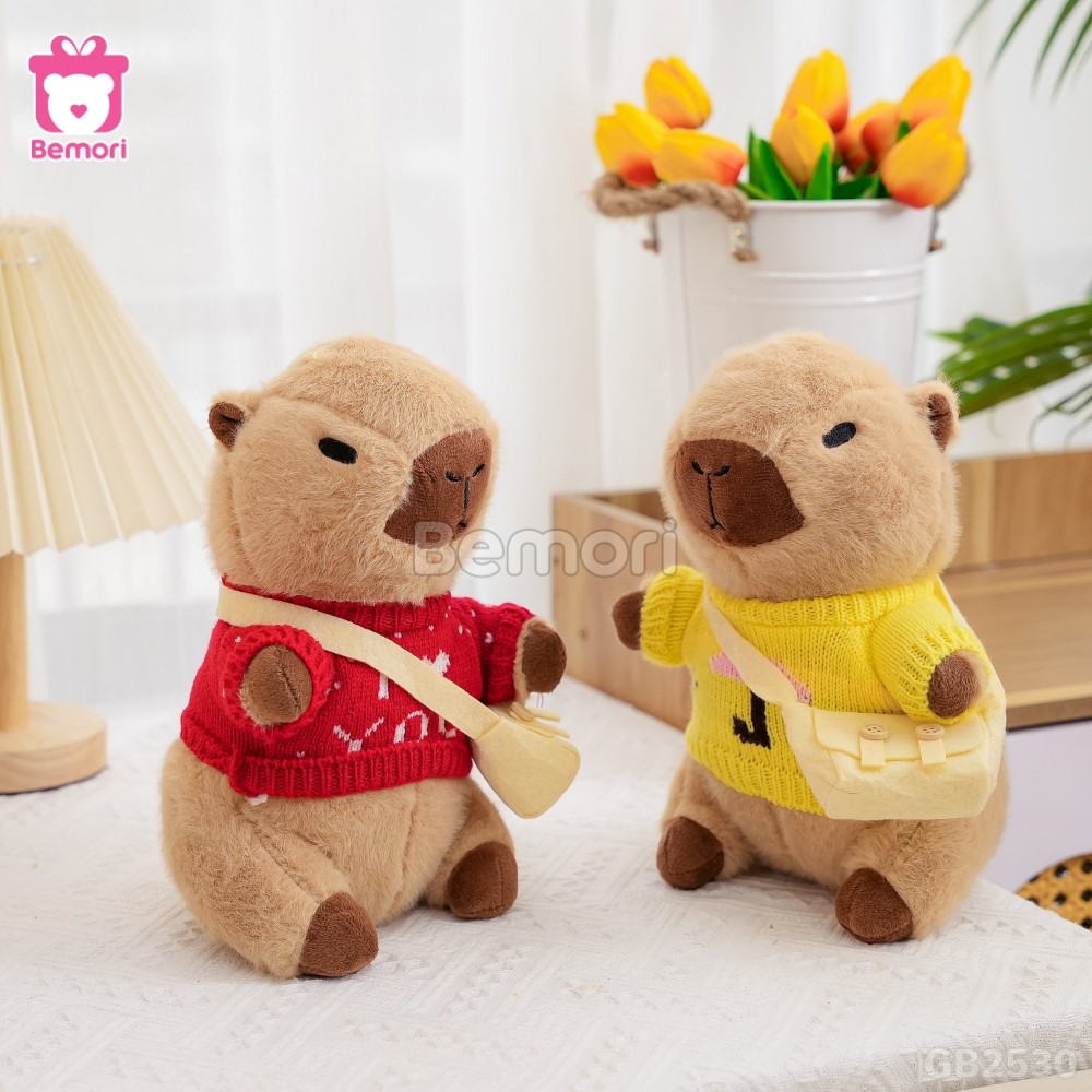 Gấu Bông Capybara Mặc Áo Len Đeo Túi