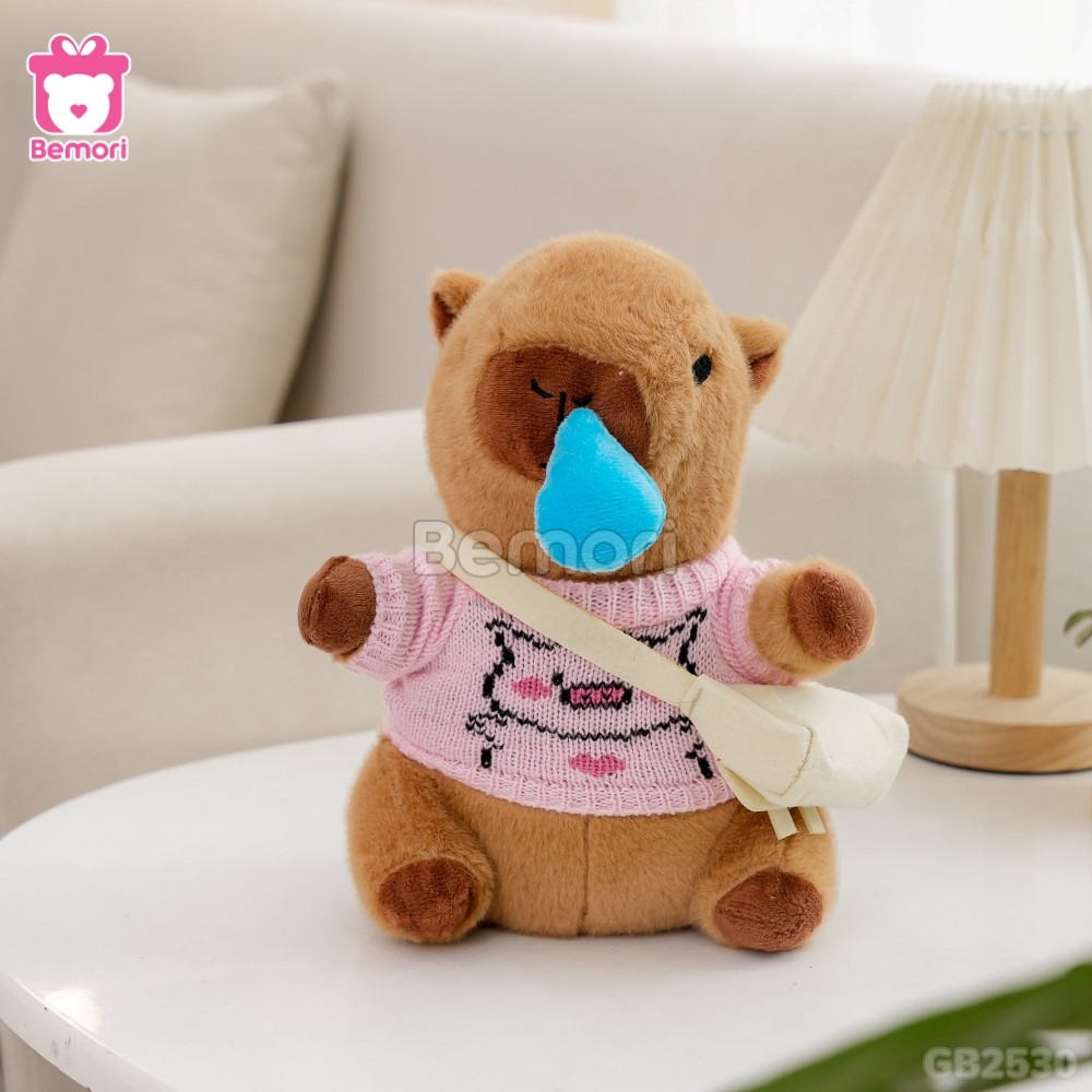 Gấu Bông Capybara Áo Len Đeo Túi – Nước Mũi Rút