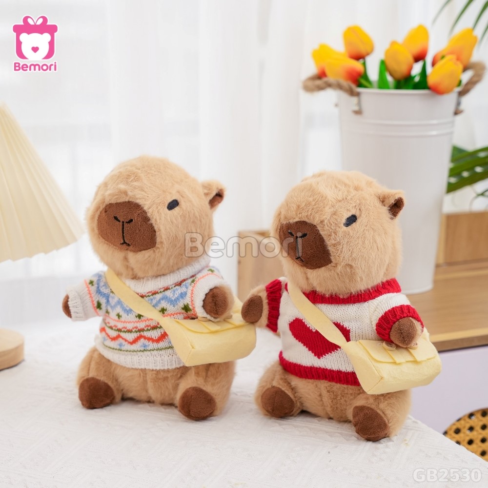 Gấu Bông Capybara Mặc Áo Len Đeo Túi