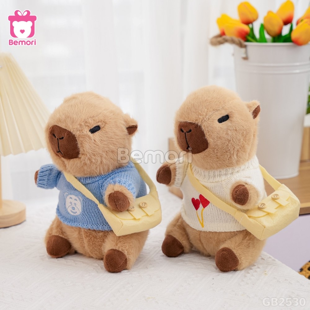 Gấu Bông Capybara Mặc Áo Len Đeo Túi