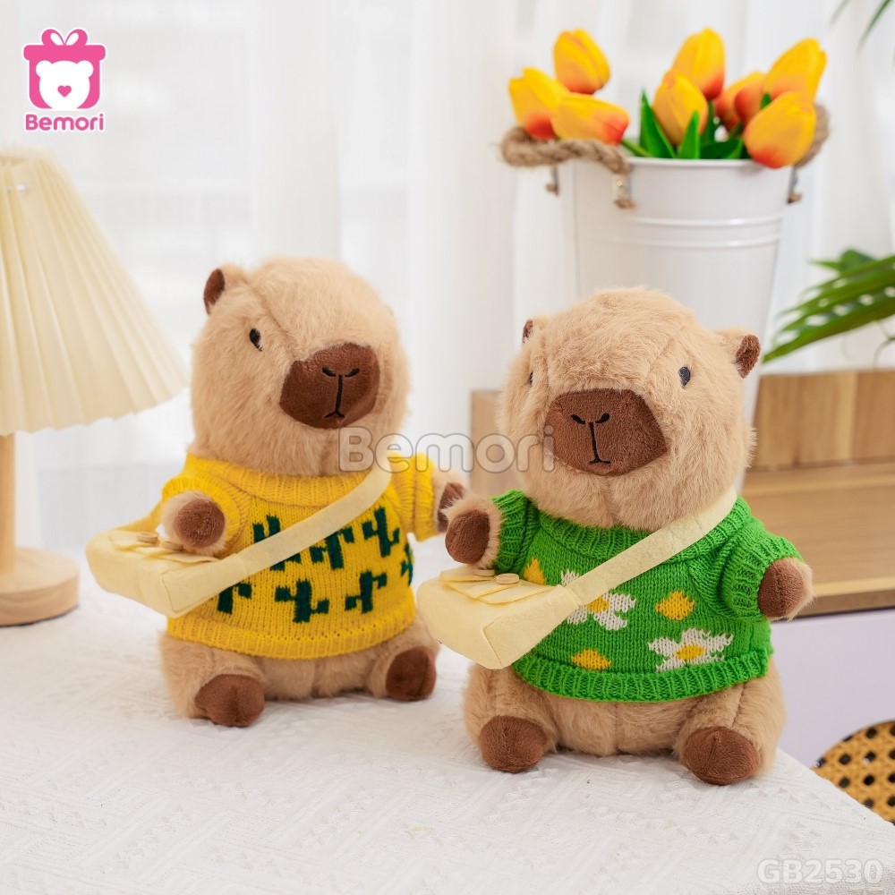 Gấu Bông Capybara Mặc Áo Len Đeo Túi