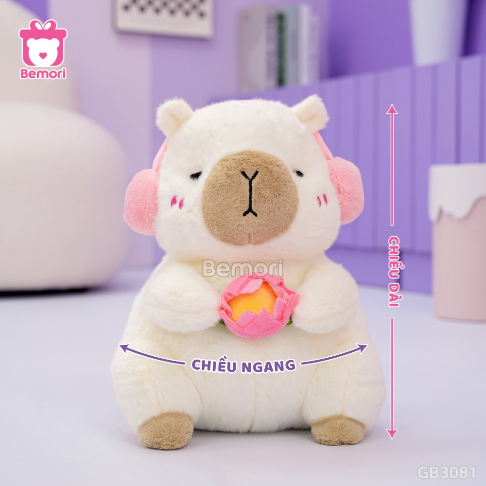 Cách đo kích thước của Gấu Bông Capybara Cầm Hoa Sen Đeo Tai Nghe