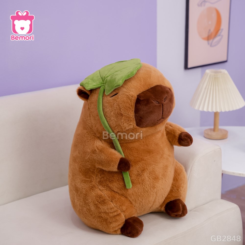 Gấu Bông Capybara Cầm Lá đường may tỉ mỉ, đẹp mắt