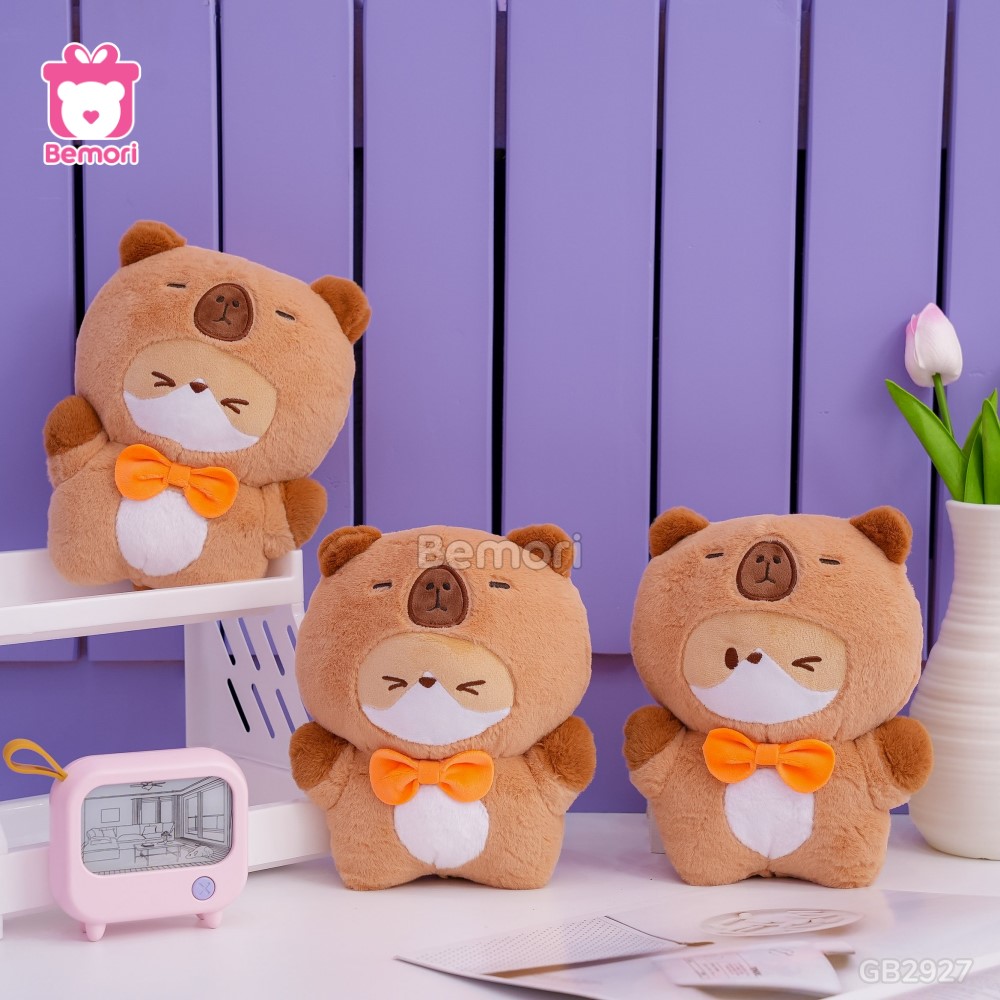 Gấu Bông Capybara Cosplay Corgi Đeo Nơ