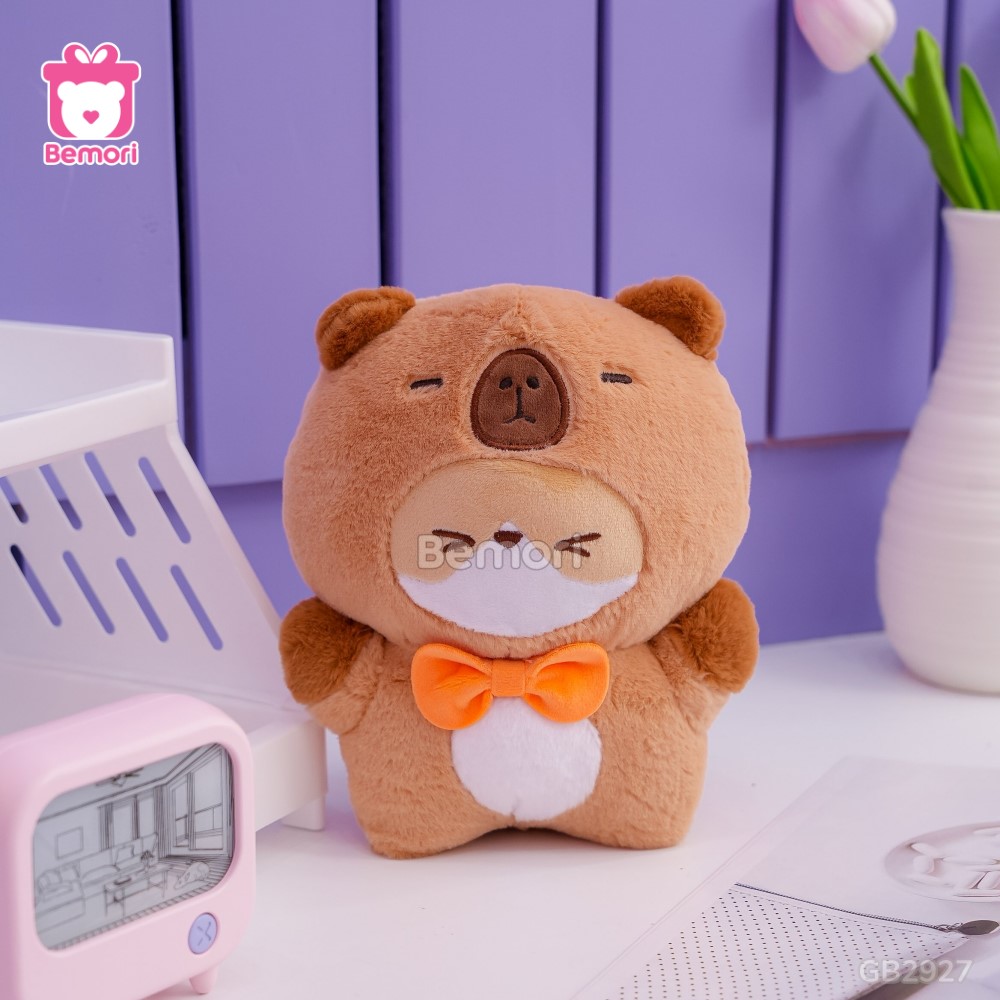 Gấu Bông Capybara Cosplay Corgi Đeo Nơ căng bông, rất êm khi ôm