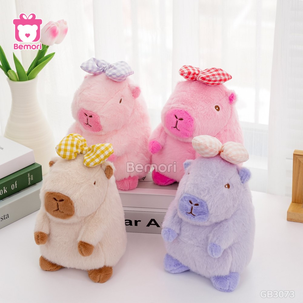 Gấu Bông Capybara Đeo Nơ Kẻ