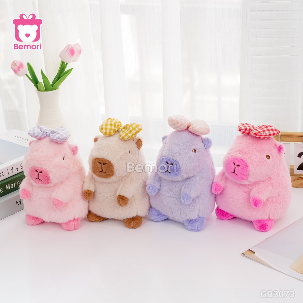 Gấu Bông Capybara Đeo Nơ Kẻ nhiều màu sắc tươi tắn