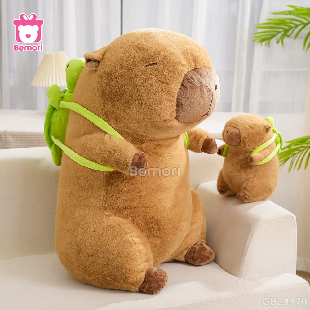 Gấu Bông Capybara Đeo Túi Rùa nhồi bông căng phồng, êm ái