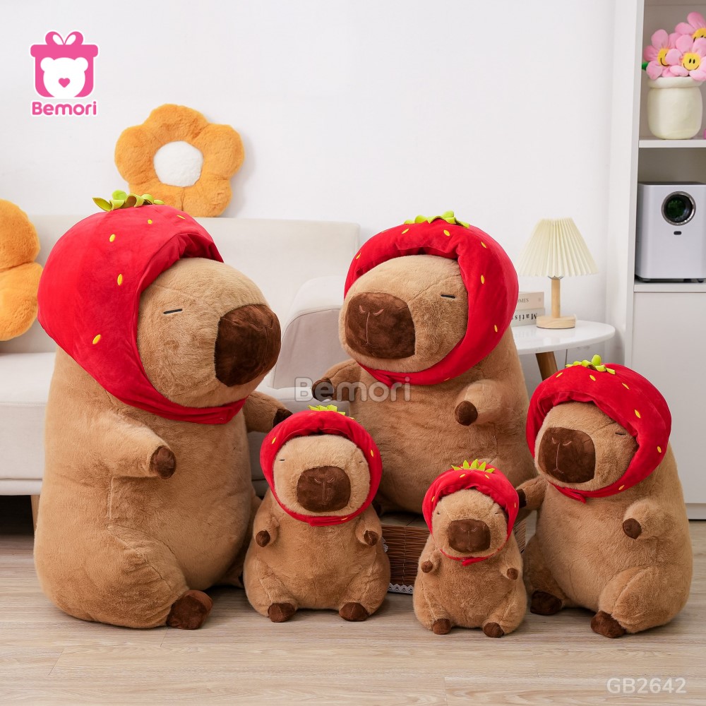 Gấu Bông Capybara Đội Mũ Dâu đa dạng kích thước