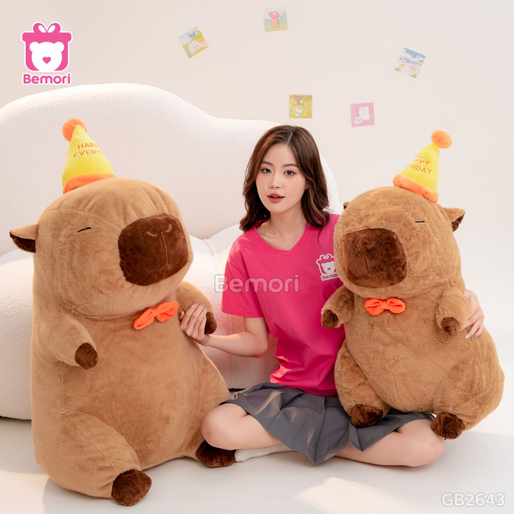 Gấu Bông Capybara Đội Mũ Happy Bigsize