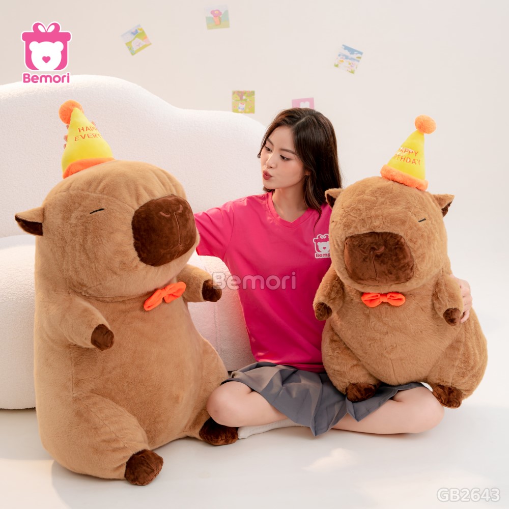 Gấu Bông Capybara Đội Mũ Happy Bigsize