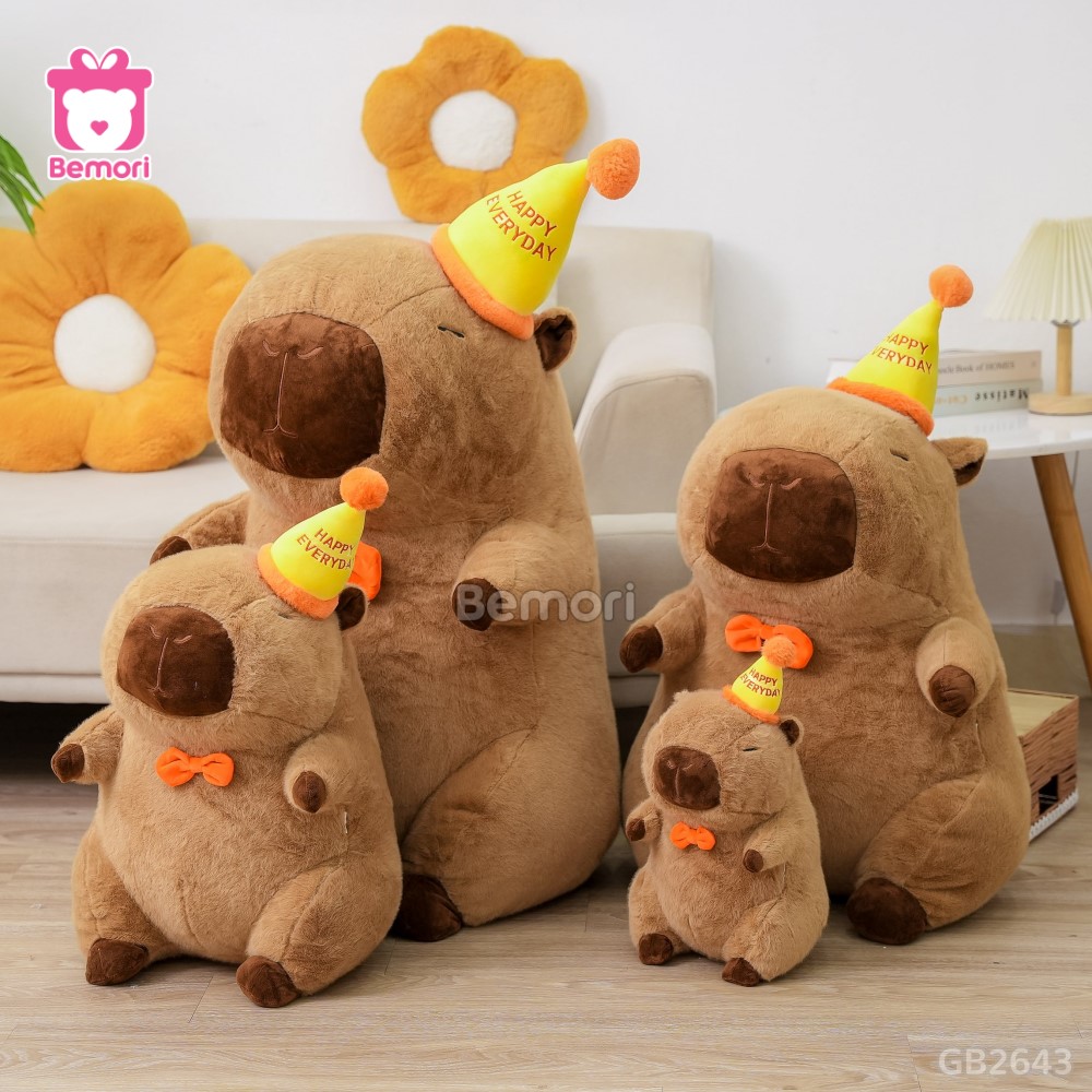 Gấu Bông Capybara Đội Mũ Happy Bigsize