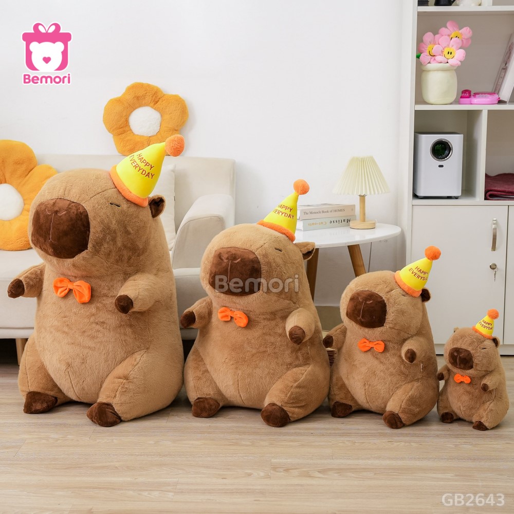 Gấu Bông Capybara Đội Mũ Happy đa dạng kích thước